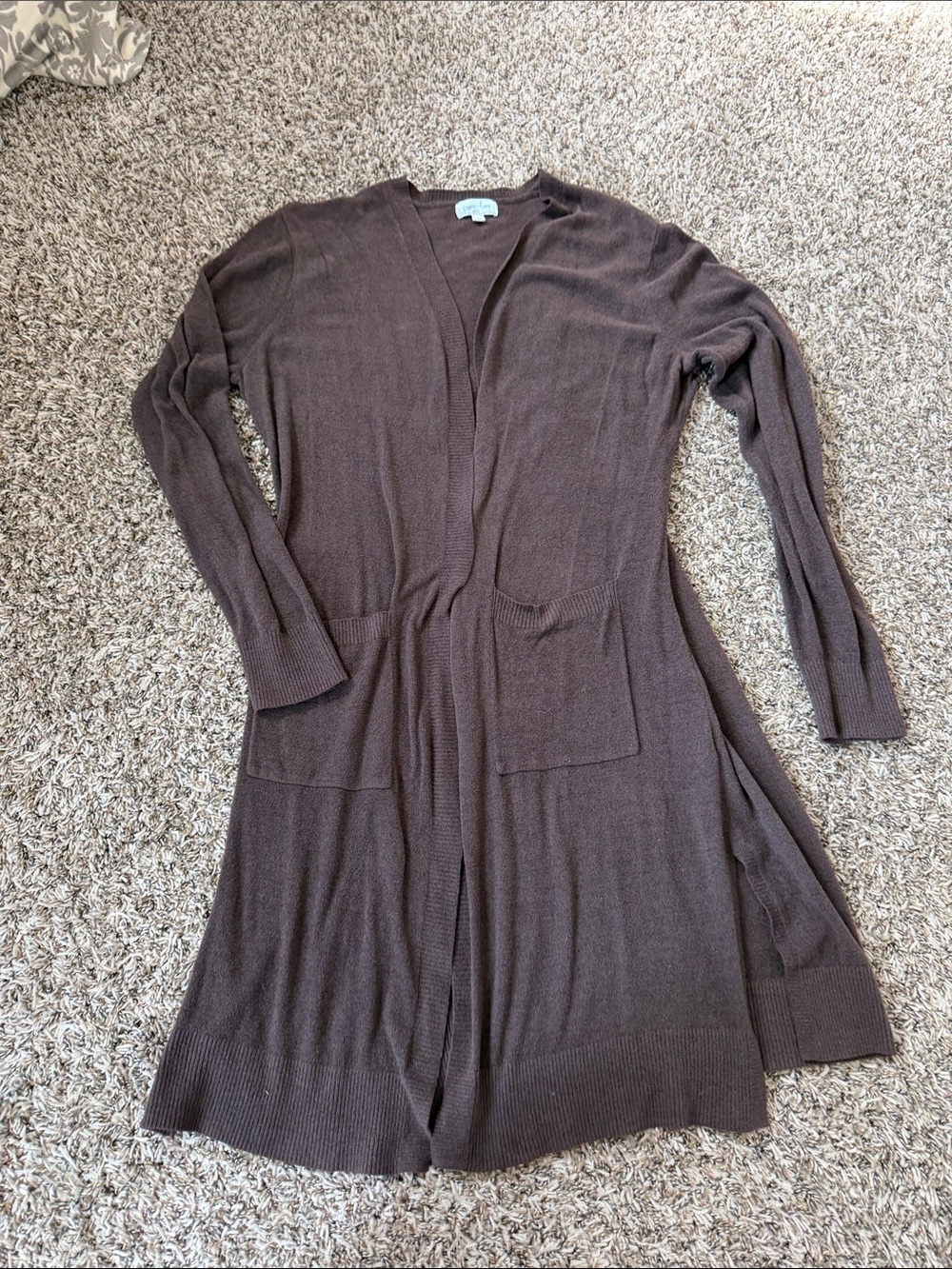 Grace & Lace Long Brown Open-Front Knit Cardigan